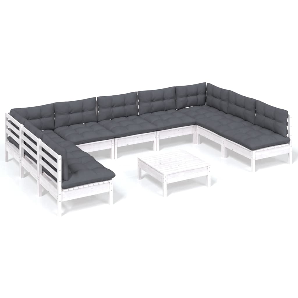 Set mobilier grădină cu perne, 10 piese, alb, lemn masiv pin GartenMobel Dekor