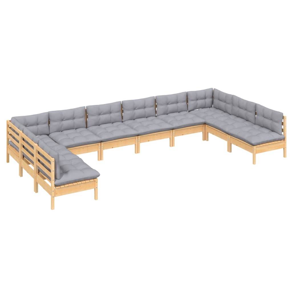 Set mobilier grădină cu perne, 10 piese, gri, lemn masiv pin GartenMobel Dekor