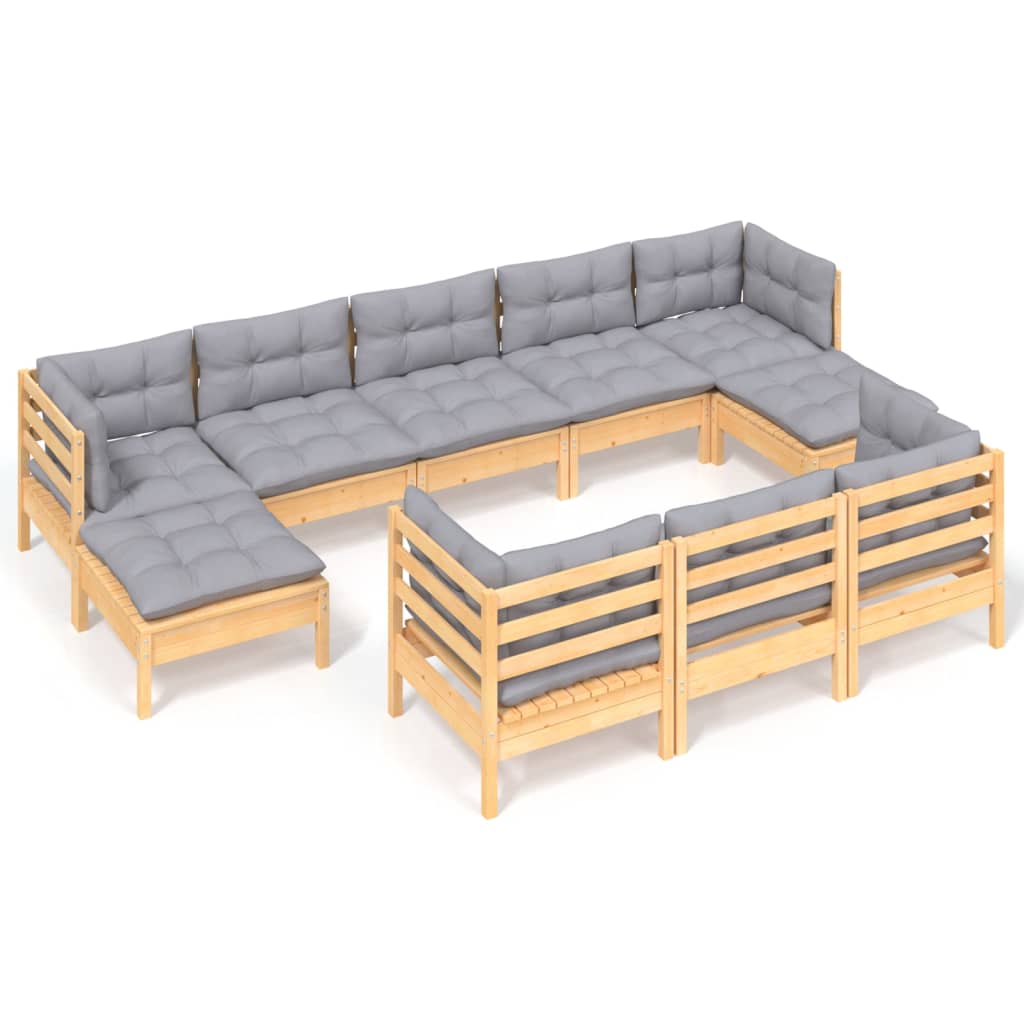 Set mobilier grădină cu perne, 10 piese, gri, lemn masiv pin GartenMobel Dekor