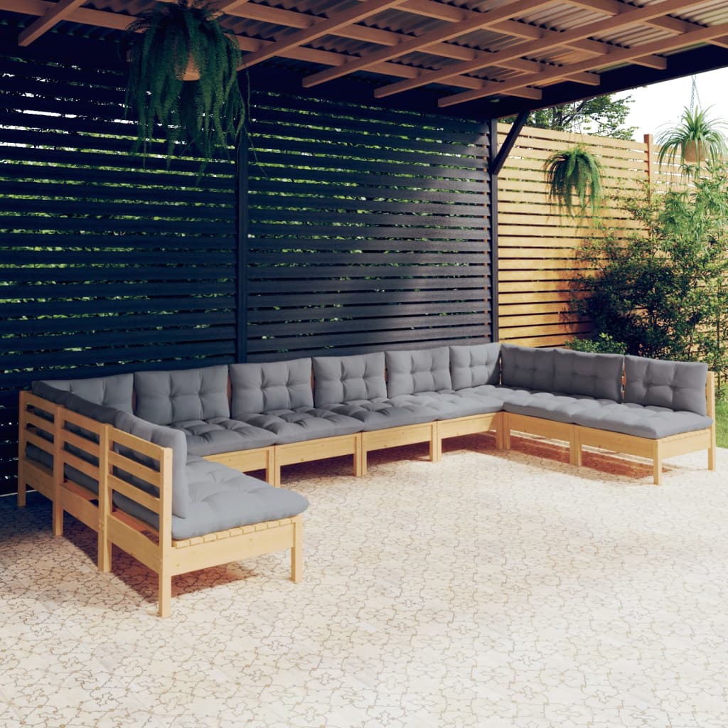 Set mobilier grădină cu perne, 10 piese, gri, lemn masiv pin GartenMobel Dekor