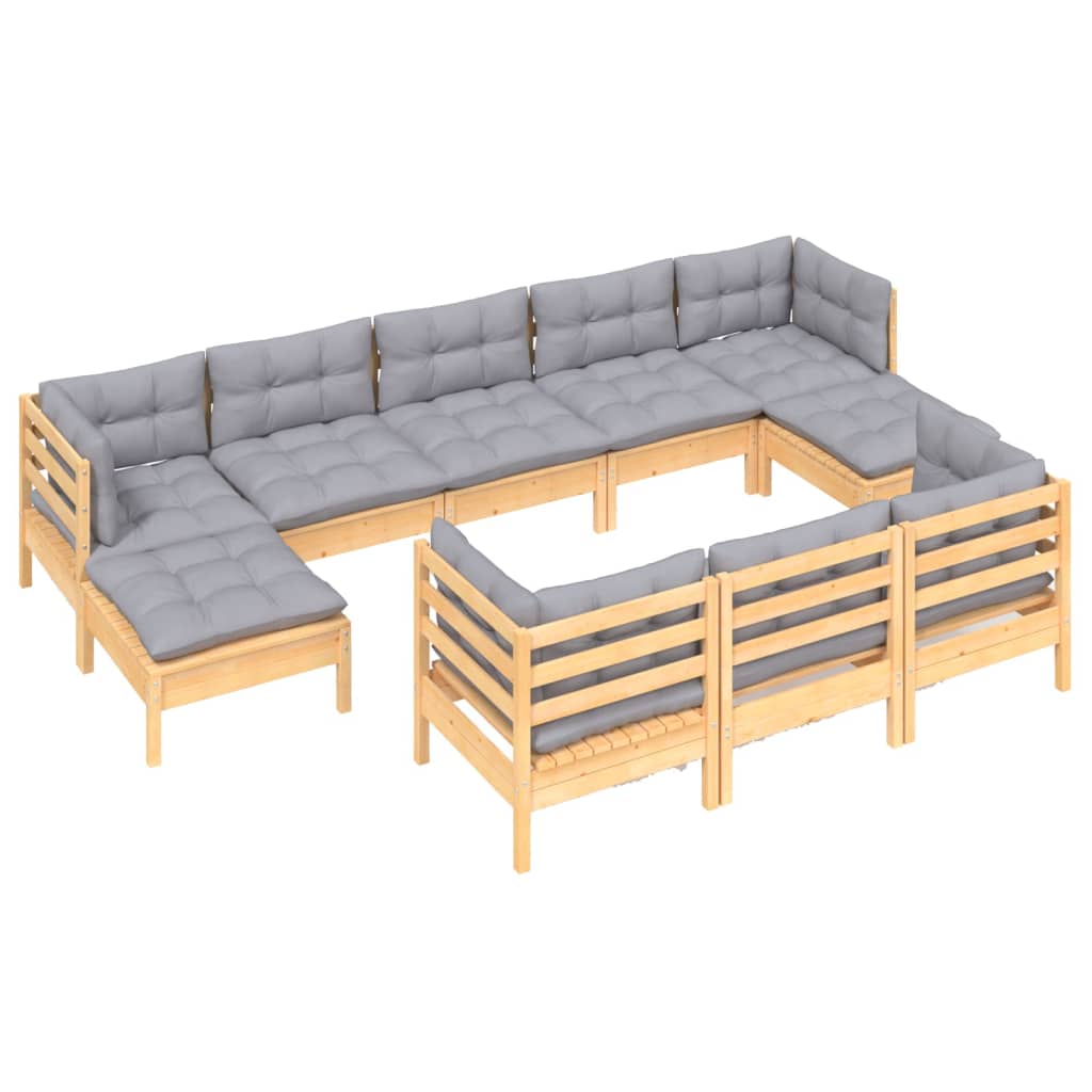 Set mobilier grădină cu perne, 10 piese, gri, lemn masiv pin GartenMobel Dekor