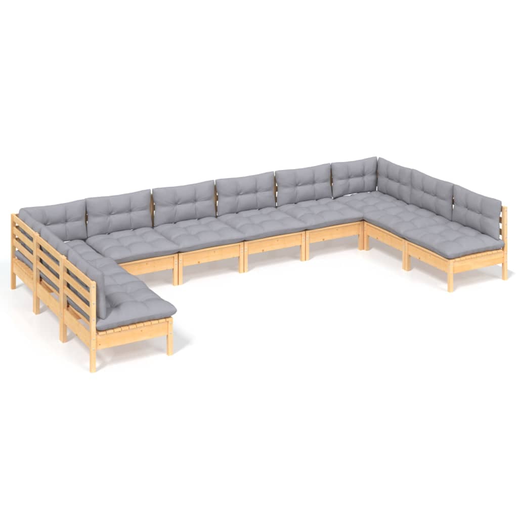 Set mobilier grădină cu perne, 10 piese, gri, lemn masiv pin GartenMobel Dekor