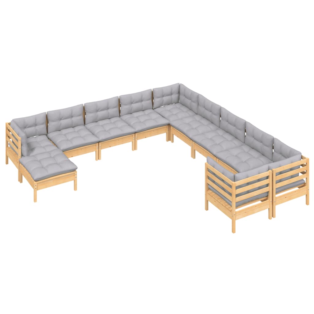 Set mobilier grădină cu perne, 11 piese, gri, lemn de pin GartenMobel Dekor