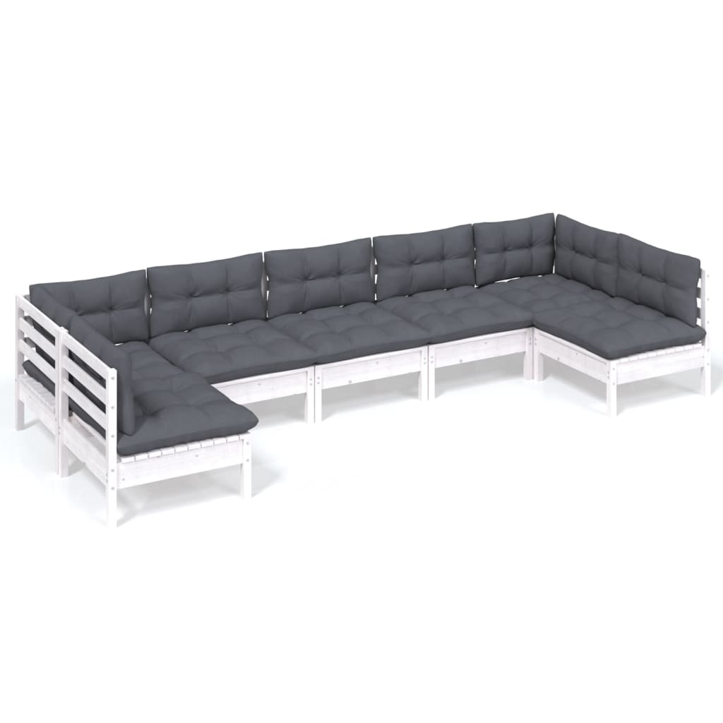 Set mobilier grădină cu perne, 7 piese, alb, lemn masiv de pin GartenMobel Dekor
