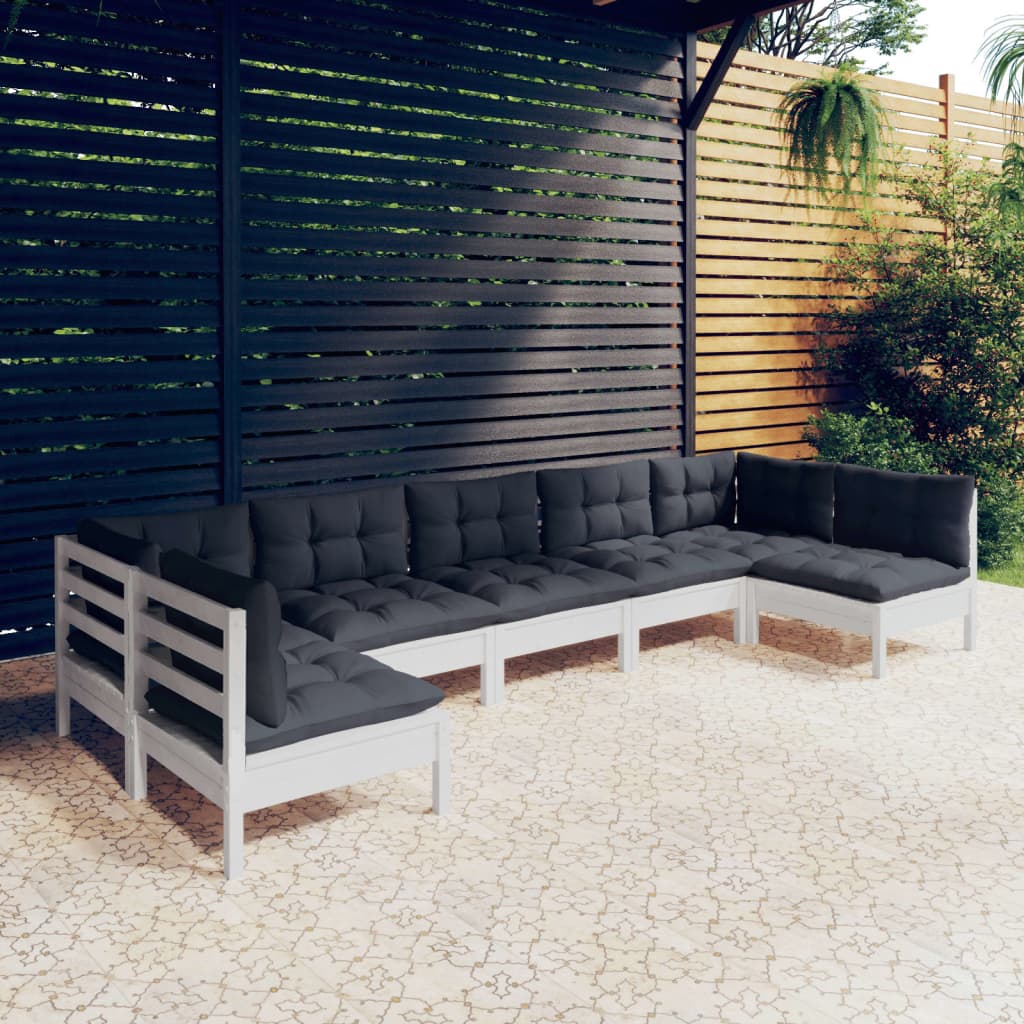 Set mobilier grădină cu perne, 7 piese, alb, lemn masiv de pin GartenMobel Dekor