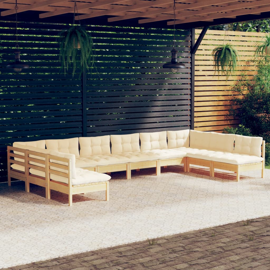 Set mobilier grădină cu perne crem, 10 piese, lemn masiv de pin GartenMobel Dekor