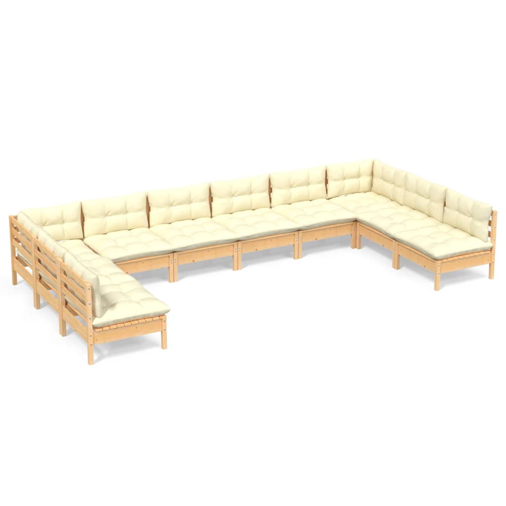 Set mobilier grădină cu perne crem, 10 piese, lemn masiv de pin GartenMobel Dekor