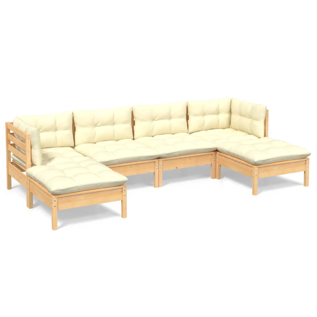 Set mobilier grădină cu perne crem, 6 piese, lemn masiv de pin GartenMobel Dekor