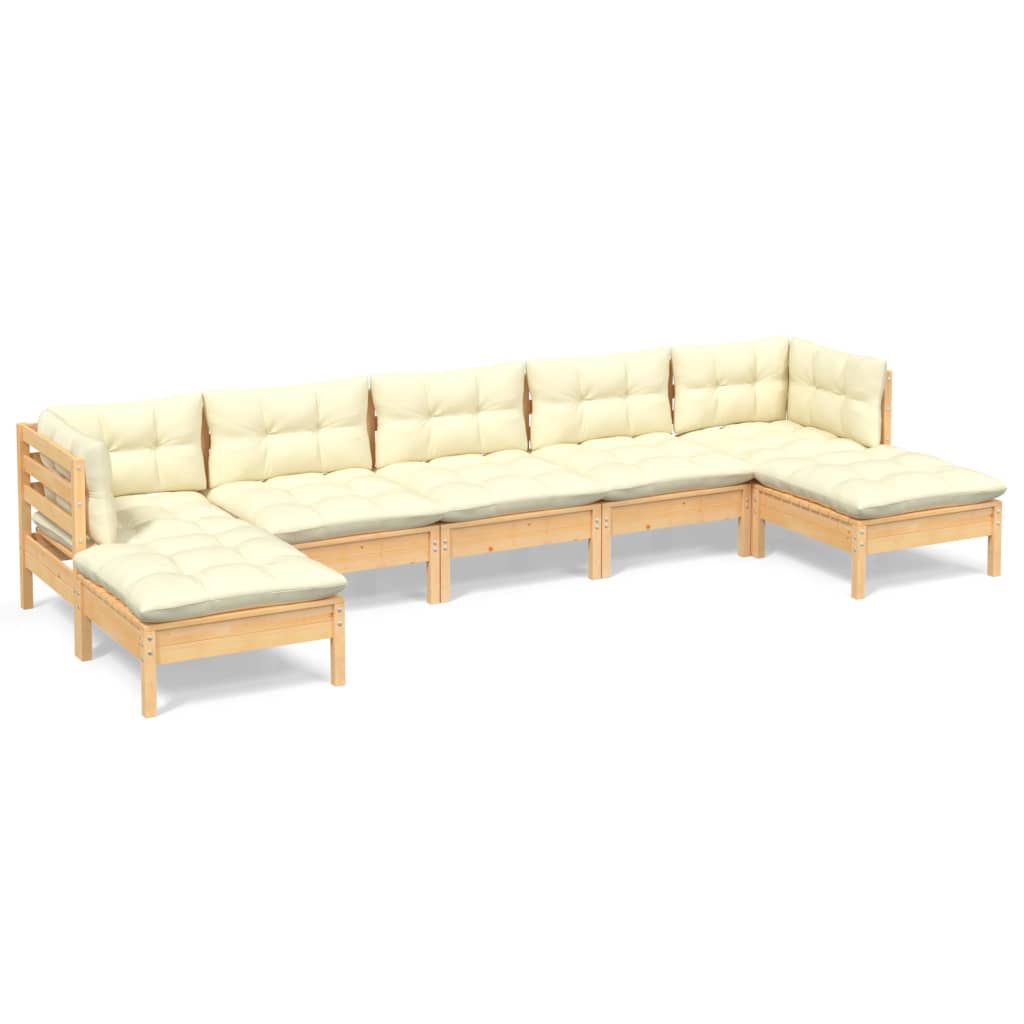 Set mobilier grădină cu perne crem, 7 piese, lemn masiv pin GartenMobel Dekor