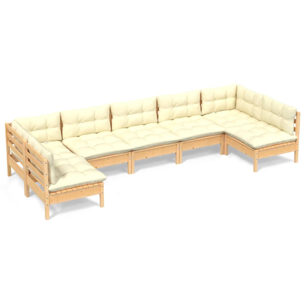 Set mobilier grădină cu perne crem, 7 piese, lemn masiv pin GartenMobel Dekor