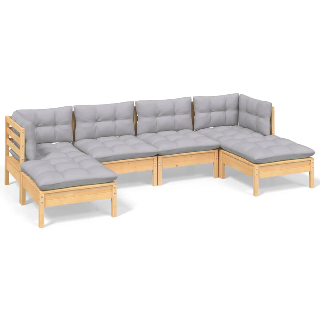 Set mobilier grădină cu perne gri, 6 piese, lemn de pin GartenMobel Dekor