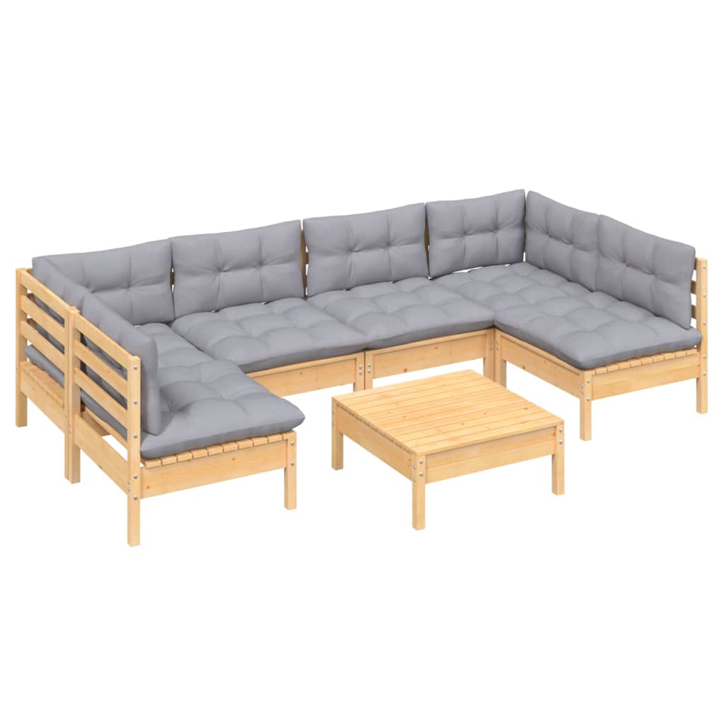 Set mobilier grădină cu perne gri, 7 piese, lemn masiv de pin GartenMobel Dekor