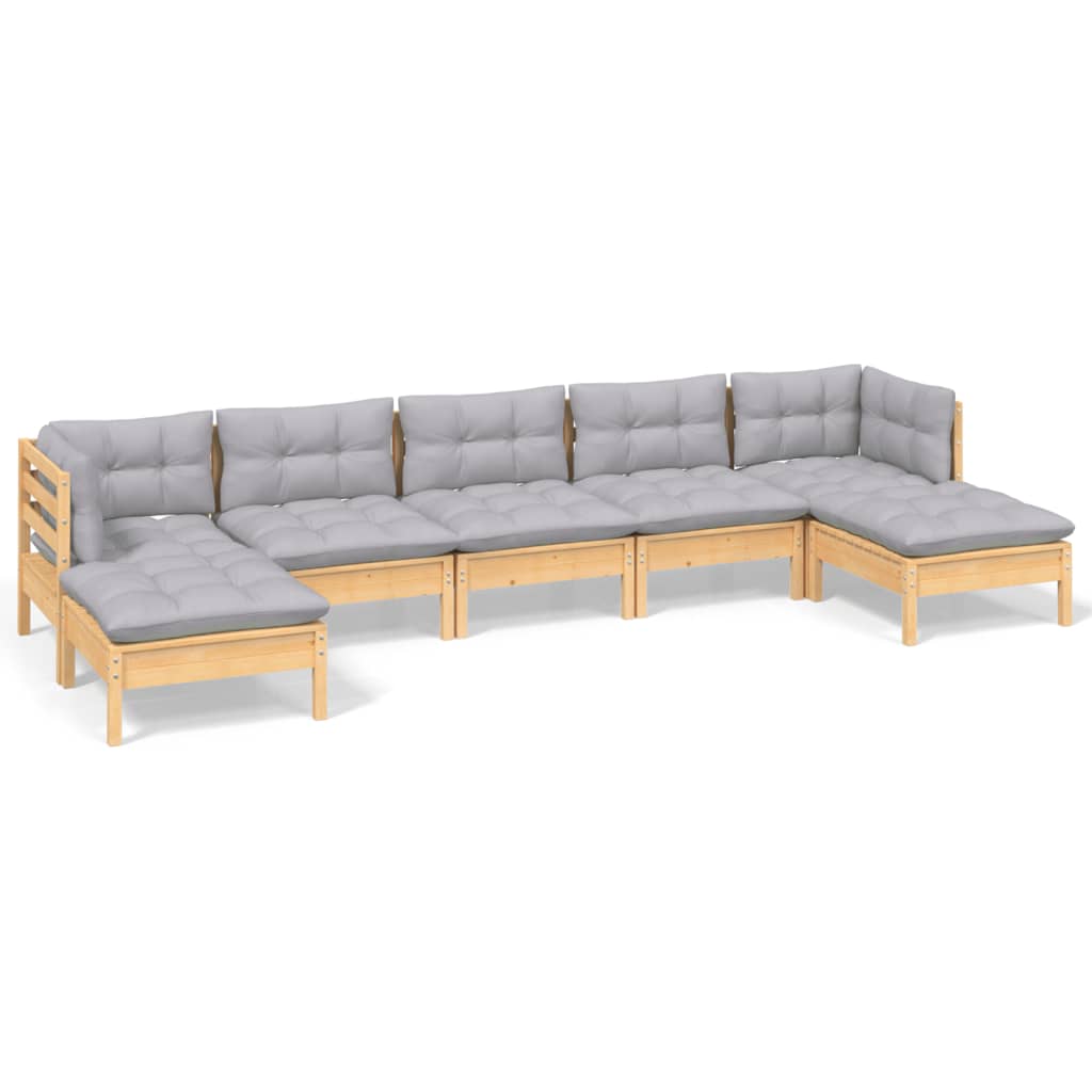 Set mobilier grădină cu perne gri, 7 piese, lemn masiv de pin GartenMobel Dekor