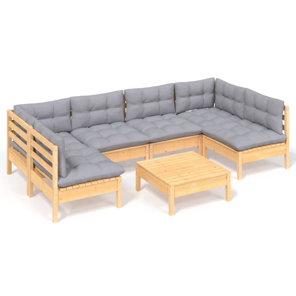 Set mobilier grădină cu perne gri, 7 piese, lemn masiv de pin GartenMobel Dekor