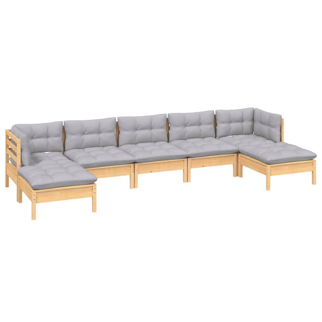 Set mobilier grădină cu perne gri, 7 piese, lemn masiv de pin GartenMobel Dekor