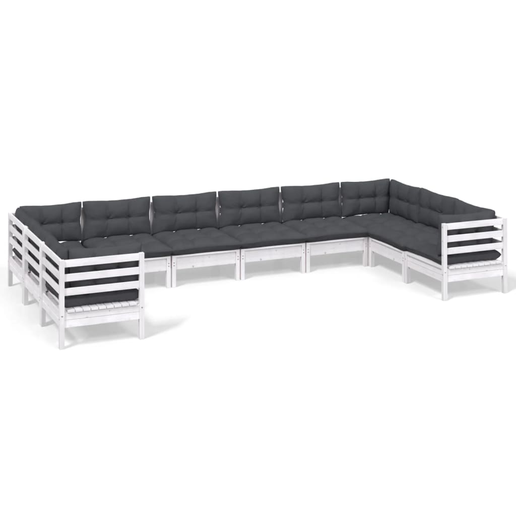 Set mobilier de grădină cu perne, 10 piese, alb, lemn masiv pin GartenMobel Dekor