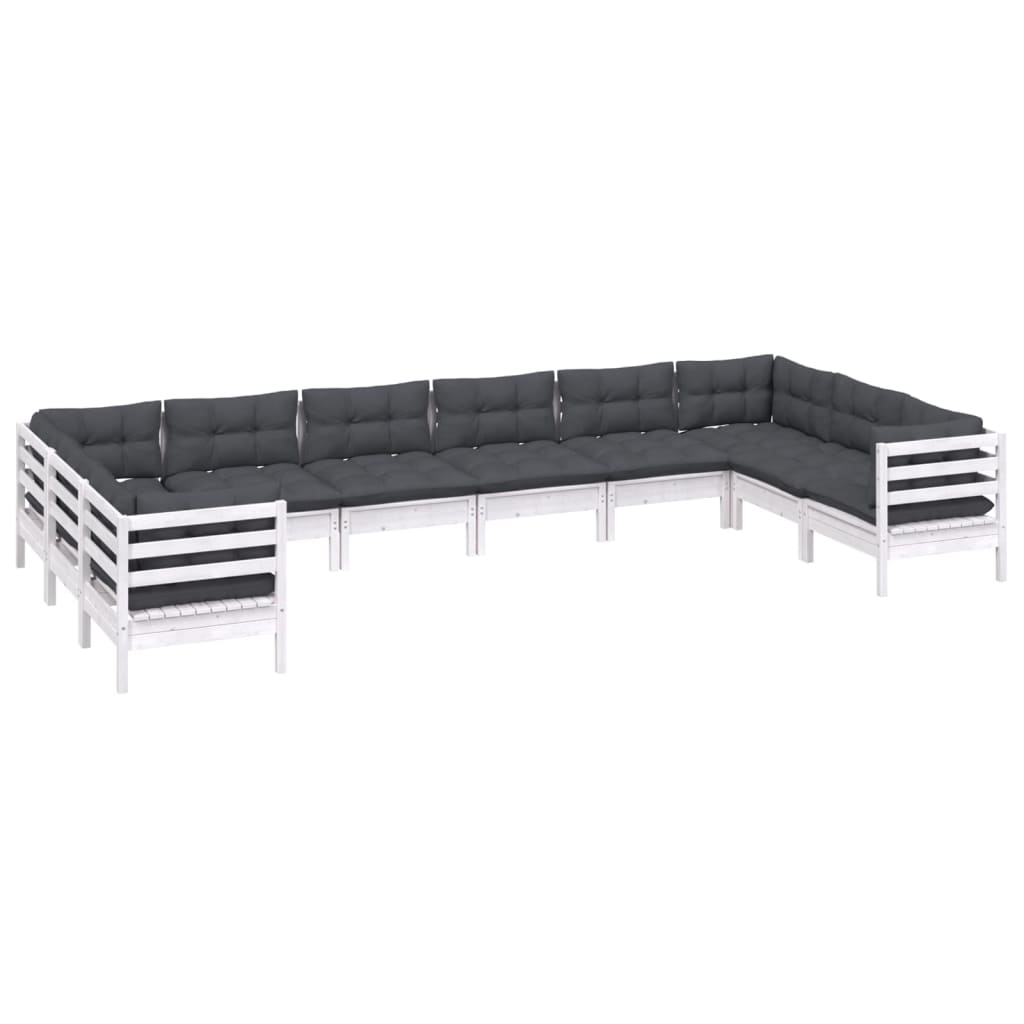 Set mobilier de grădină cu perne, 10 piese, alb, lemn masiv pin GartenMobel Dekor