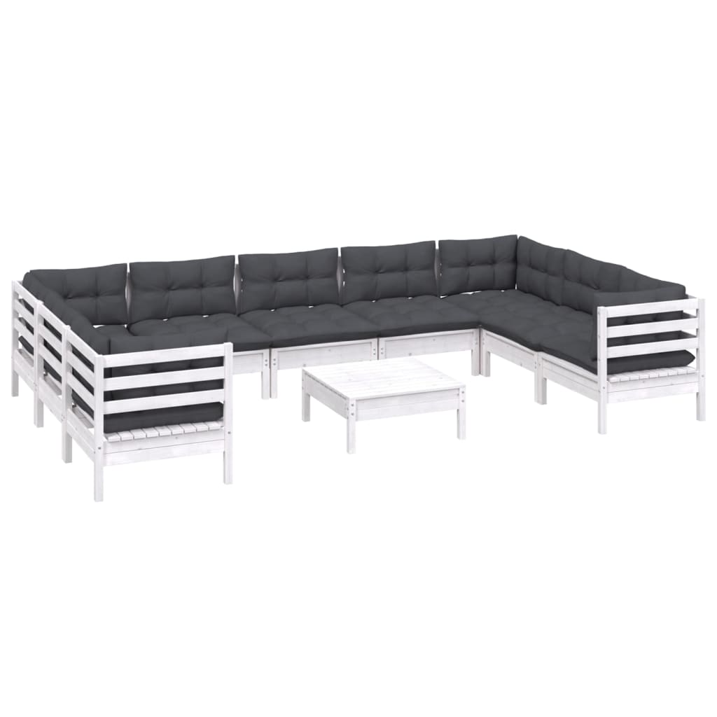 Set mobilier de grădină cu perne, 10 piese, alb, lemn masiv pin GartenMobel Dekor