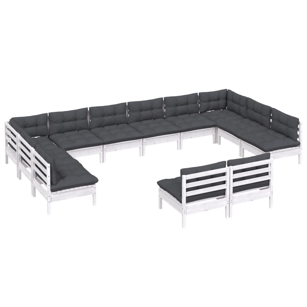 Set mobilier de grădină cu perne, 12 piese, alb, lemn masiv pin GartenMobel Dekor