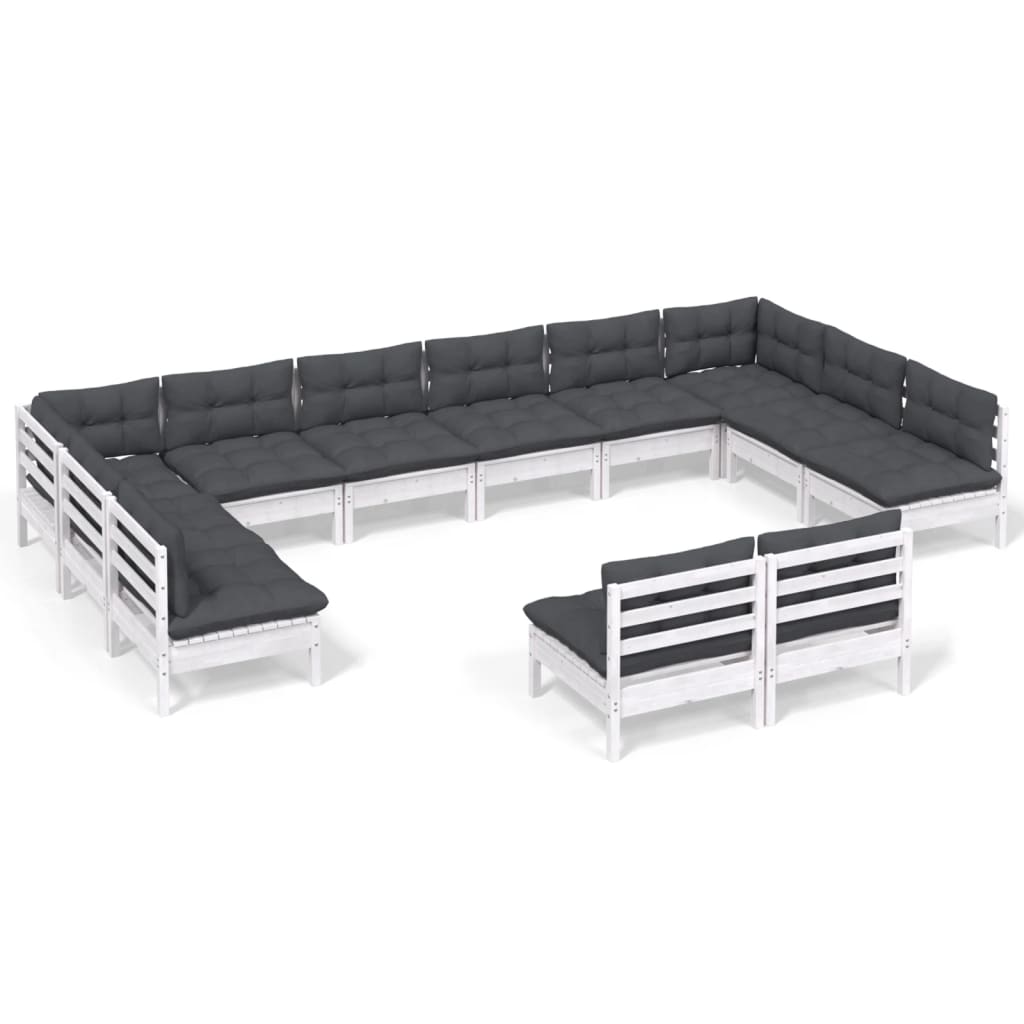 Set mobilier de grădină cu perne, 12 piese, alb, lemn masiv pin GartenMobel Dekor
