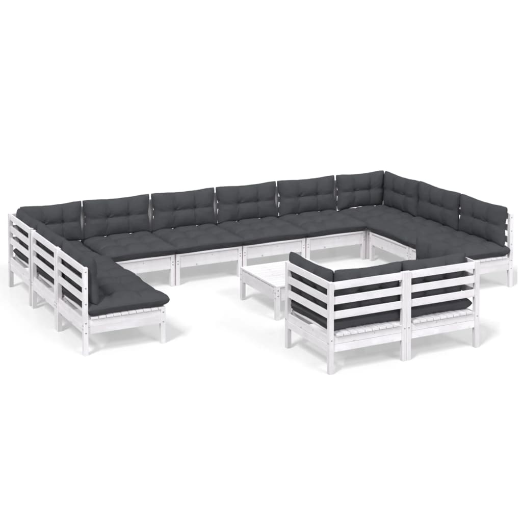 Set mobilier de grădină cu perne, 13 piese, alb, lemn de pin GartenMobel Dekor