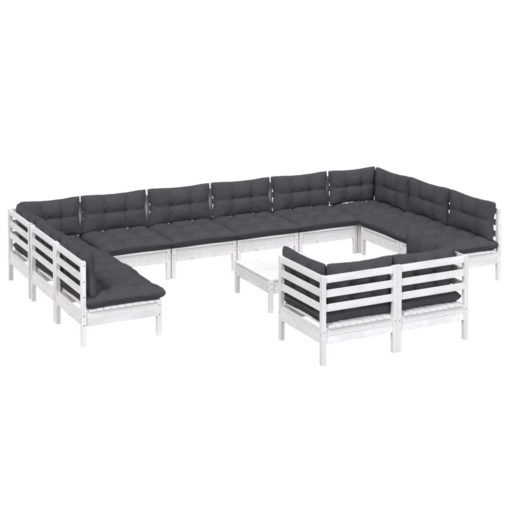 Set mobilier de grădină cu perne, 13 piese, alb, lemn de pin GartenMobel Dekor