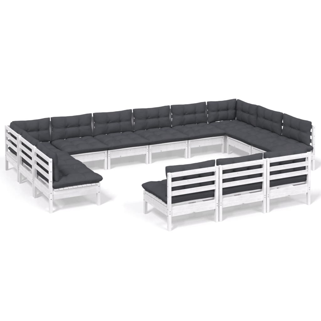 Set mobilier de grădină cu perne, 13 piese, alb, lemn masiv pin GartenMobel Dekor