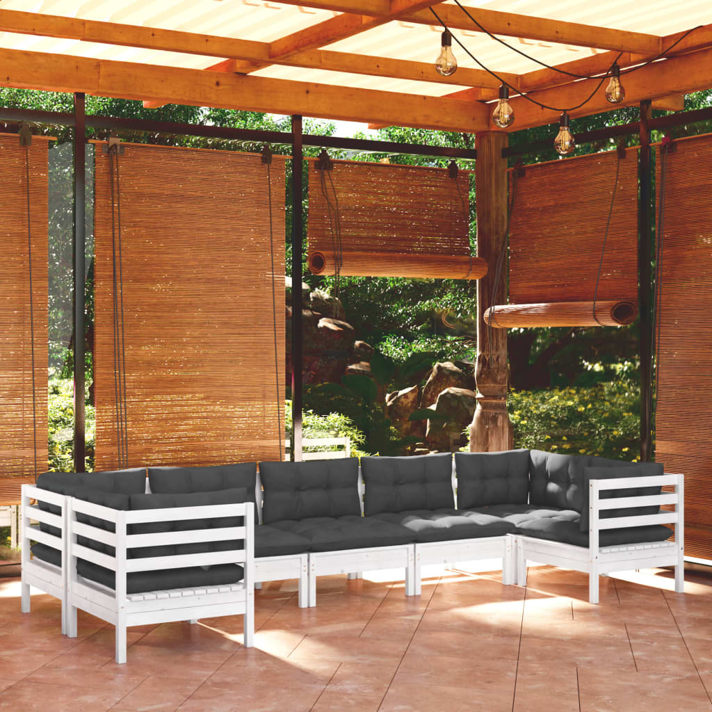 Set mobilier de grădină cu perne, 7 piese, alb, lemn masiv pin GartenMobel Dekor