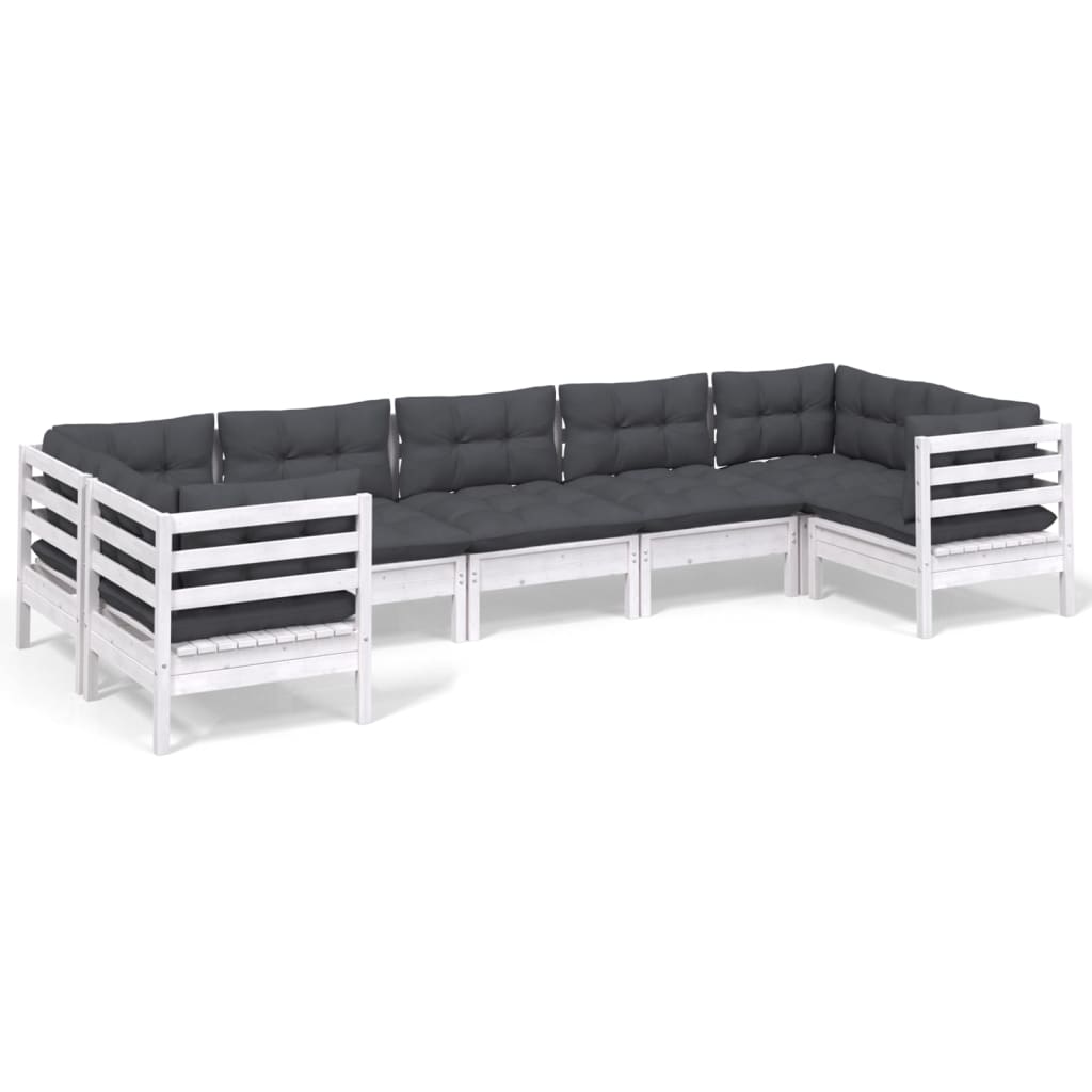 Set mobilier de grădină cu perne, 7 piese, alb, lemn masiv pin GartenMobel Dekor