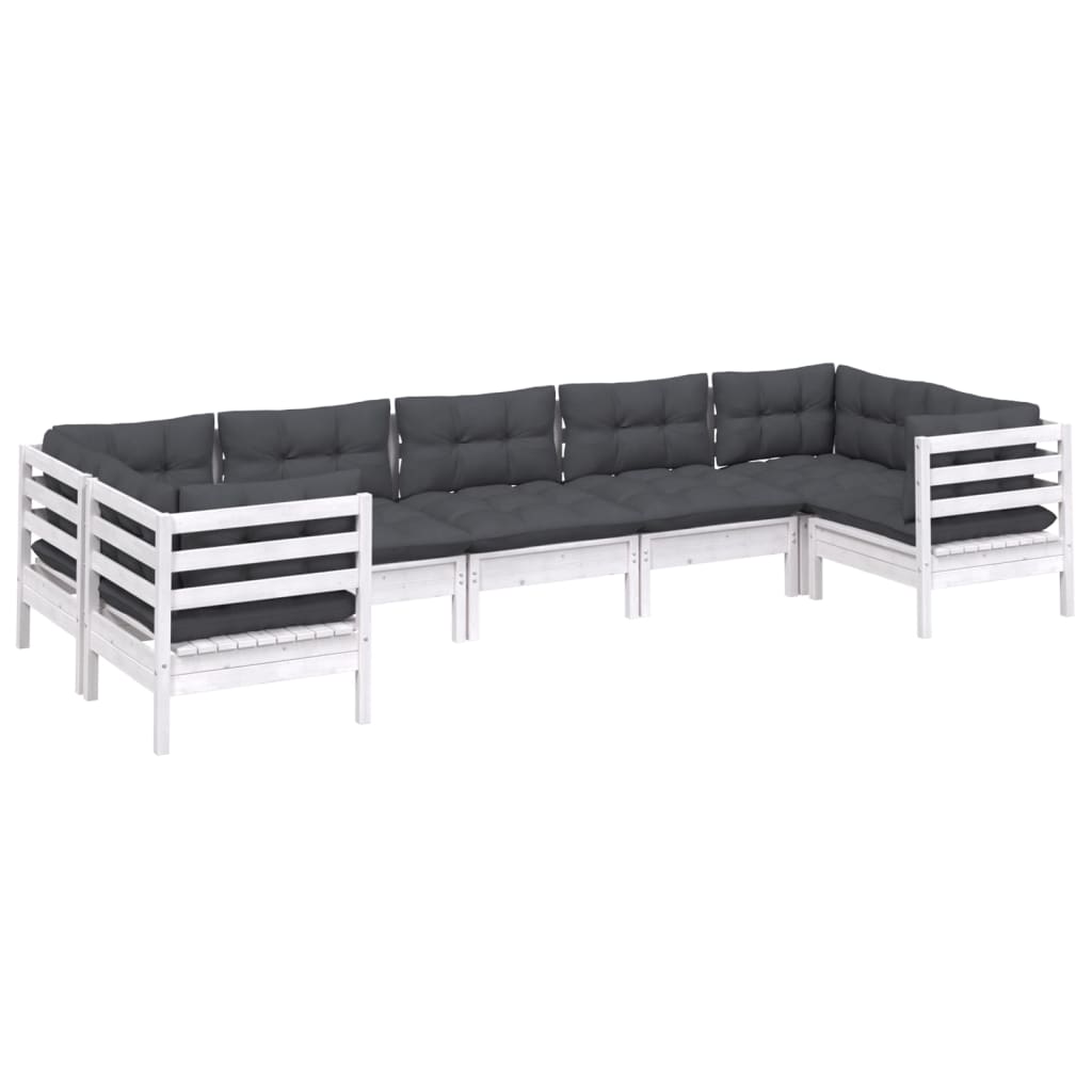 Set mobilier de grădină cu perne, 7 piese, alb, lemn masiv pin GartenMobel Dekor