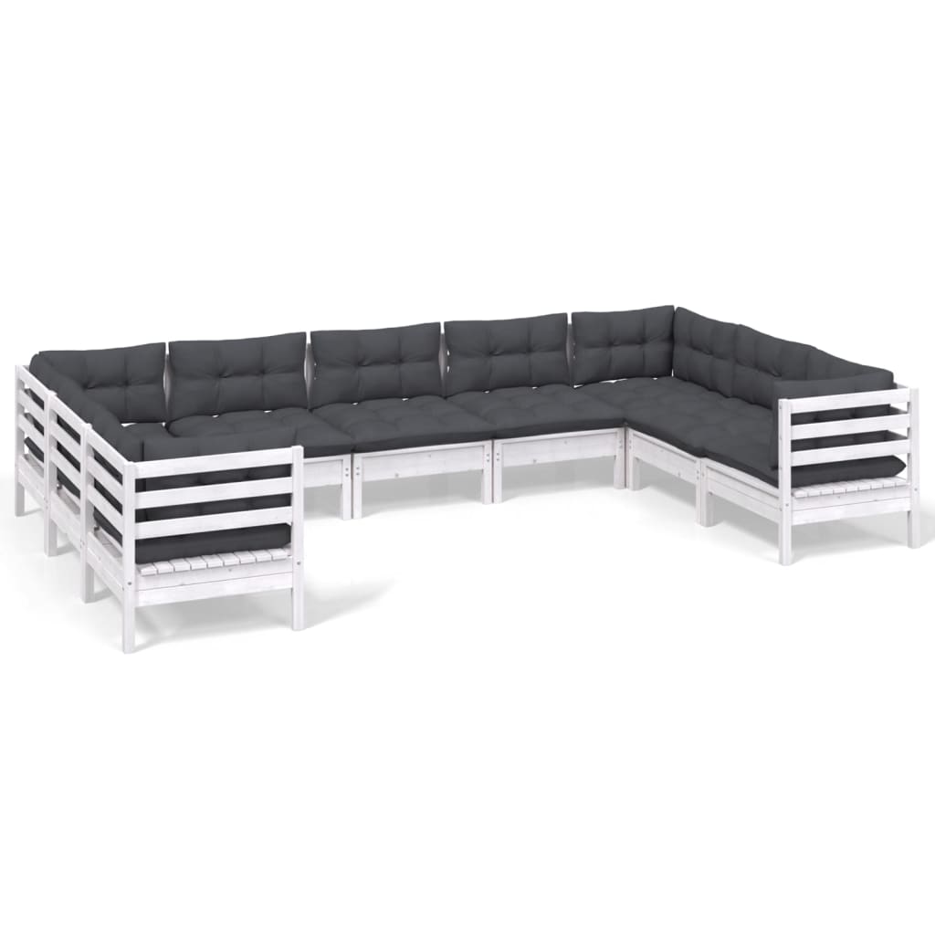 Set mobilier de grădină cu perne, 9 piese, alb, lemn masiv pin GartenMobel Dekor