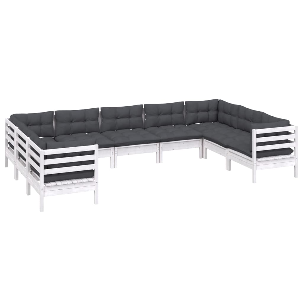 Set mobilier de grădină cu perne, 9 piese, alb, lemn masiv pin GartenMobel Dekor