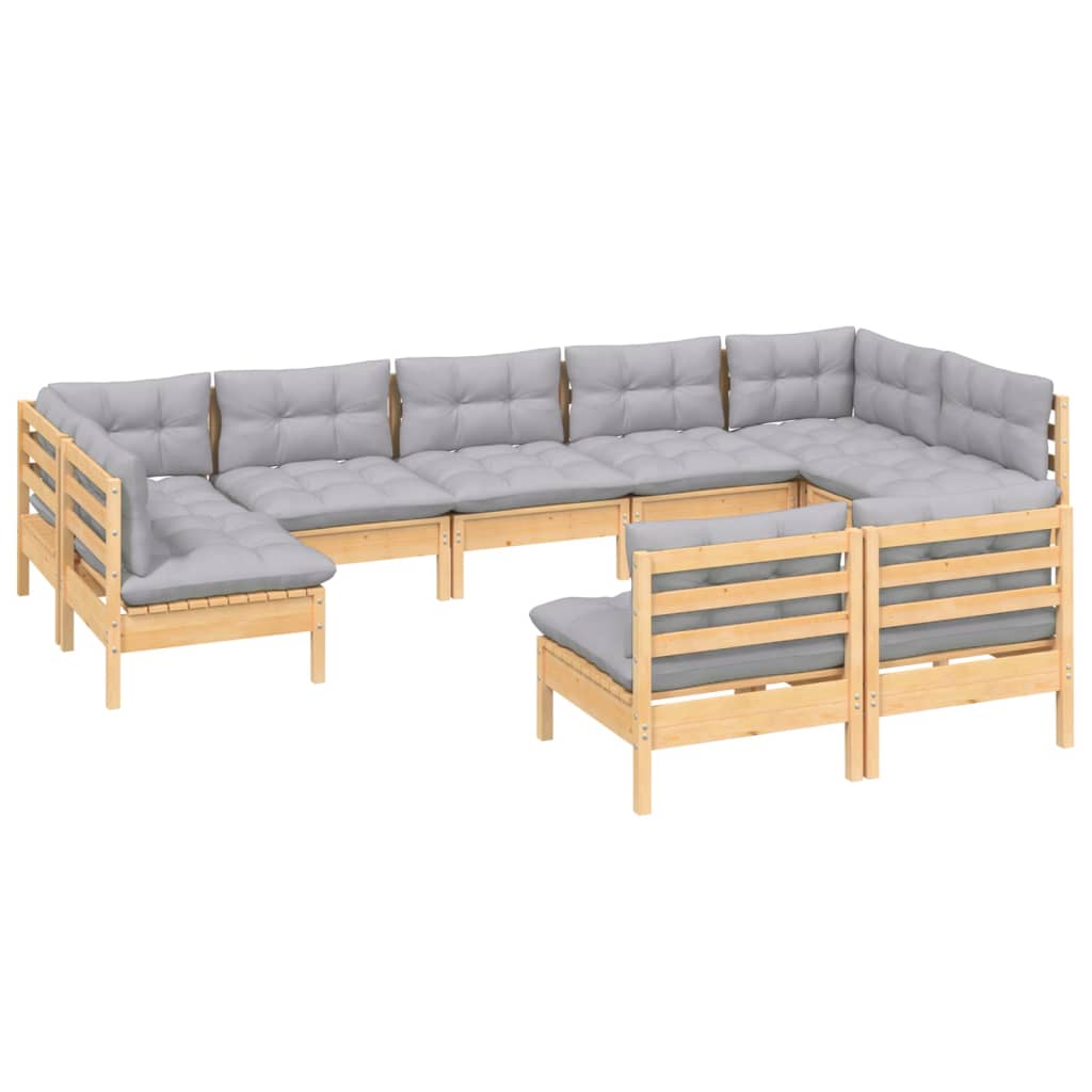 Set mobilier de grădină cu perne gri, 9 piese, lemn masiv pin GartenMobel Dekor