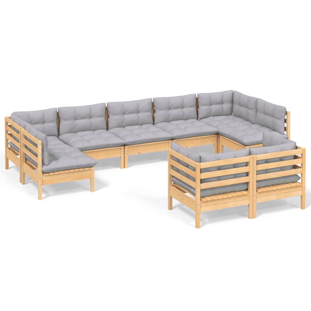 Set mobilier de grădină cu perne gri, 9 piese, lemn masiv pin GartenMobel Dekor