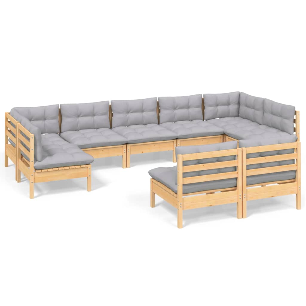 Set mobilier de grădină cu perne gri, 9 piese, lemn masiv pin GartenMobel Dekor