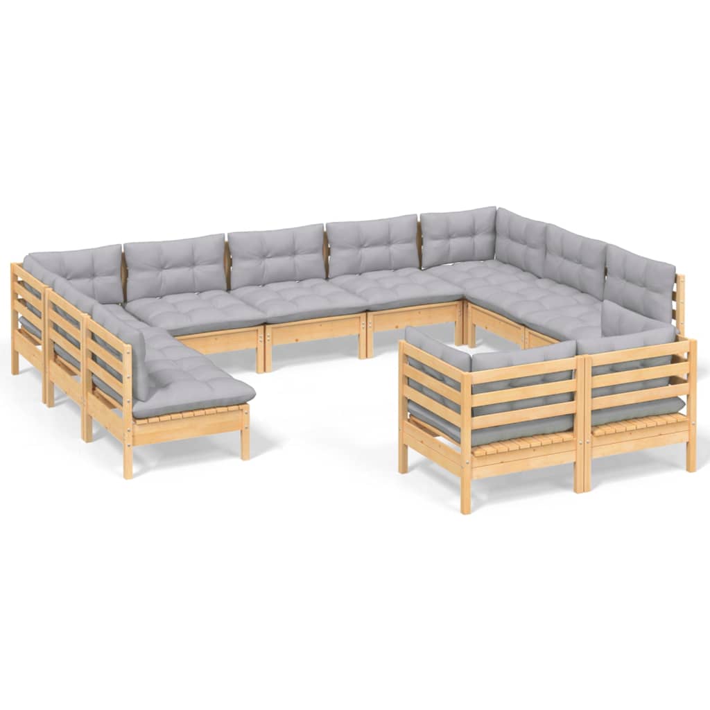 Set mobilier grădină cu perne, 11 piese, gri, lemn masiv pin GartenMobel Dekor