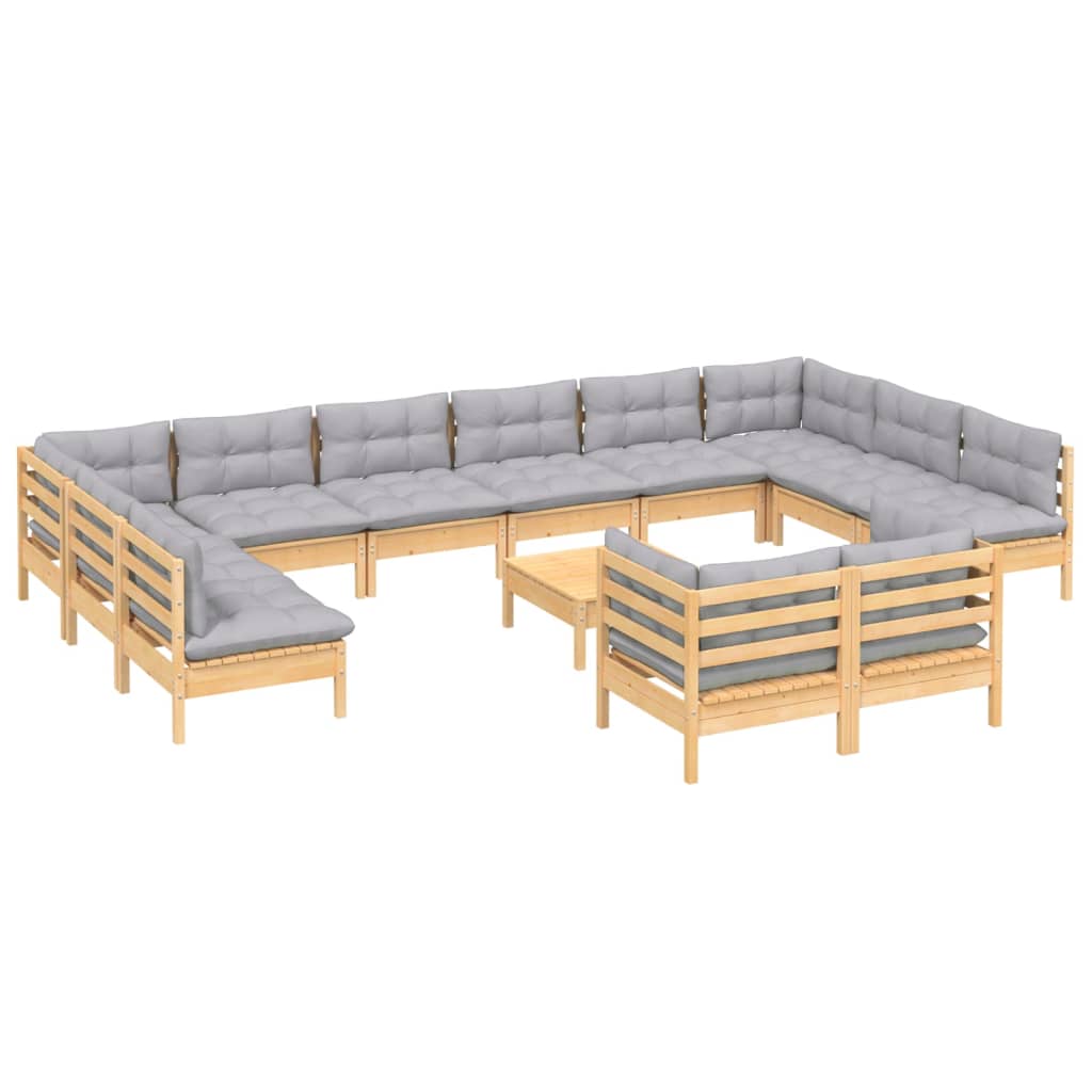 Set mobilier grădină cu perne, 13 piese, gri, lemn de pin GartenMobel Dekor