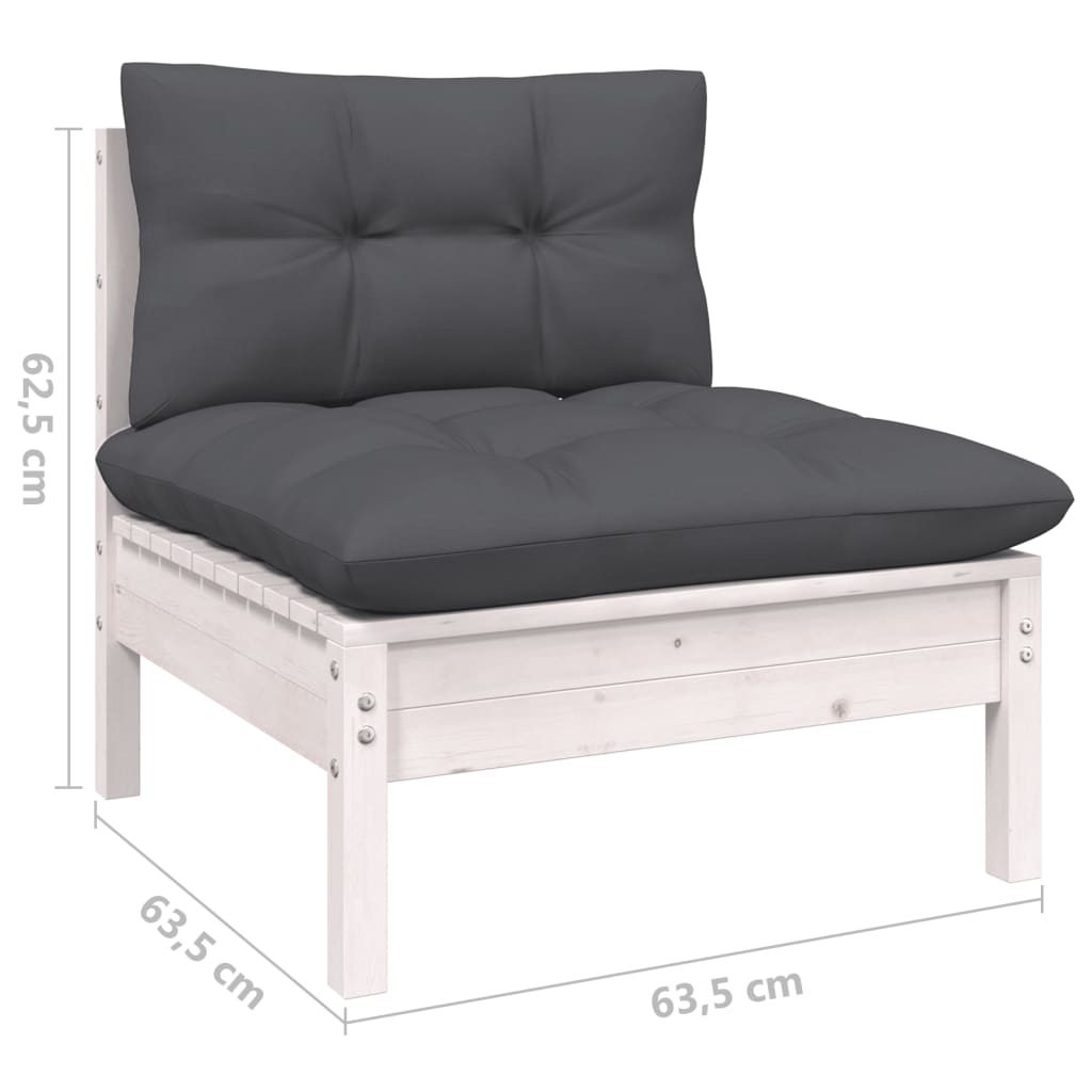 Set mobilier grădină cu perne, 14 piese, alb, lemn masiv pin GartenMobel Dekor