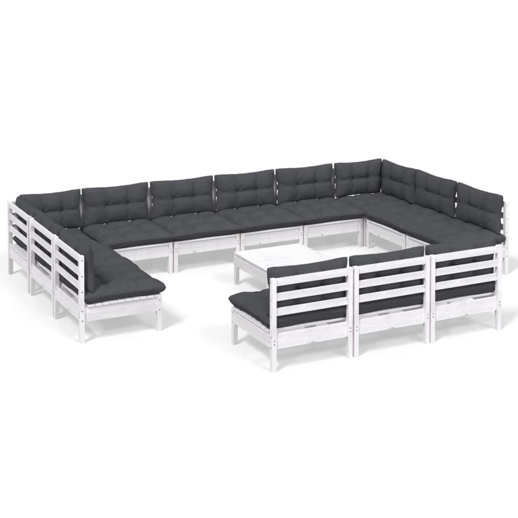 Set mobilier grădină cu perne, 14 piese, alb, lemn masiv pin GartenMobel Dekor