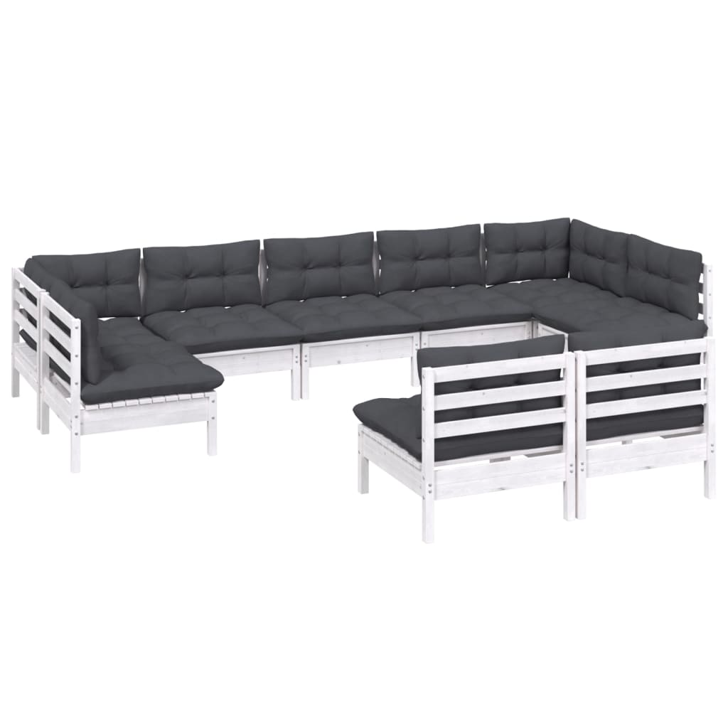 Set mobilier grădină cu perne, 9 piese, alb, lemn masiv pin GartenMobel Dekor