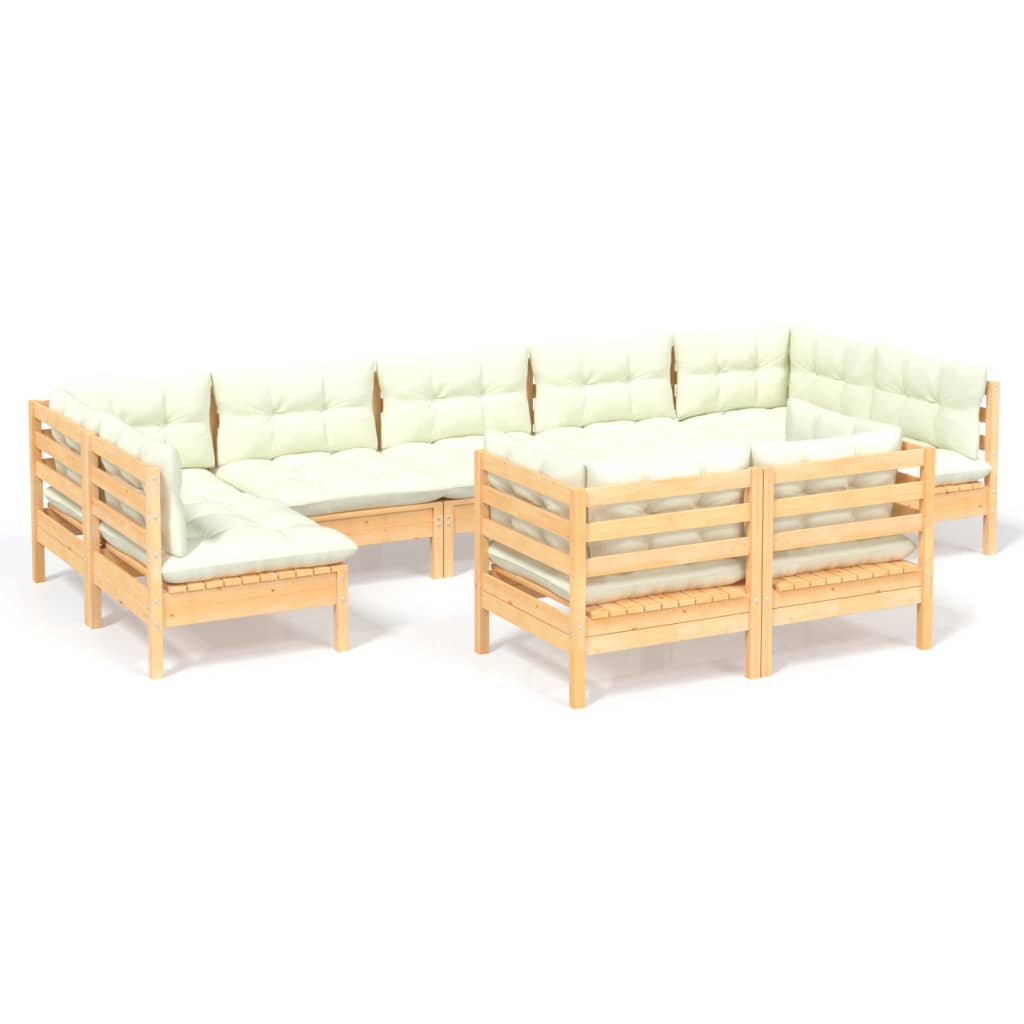 Set mobilier grădină cu perne crem, 9 piese, lemn masiv de pin GartenMobel Dekor