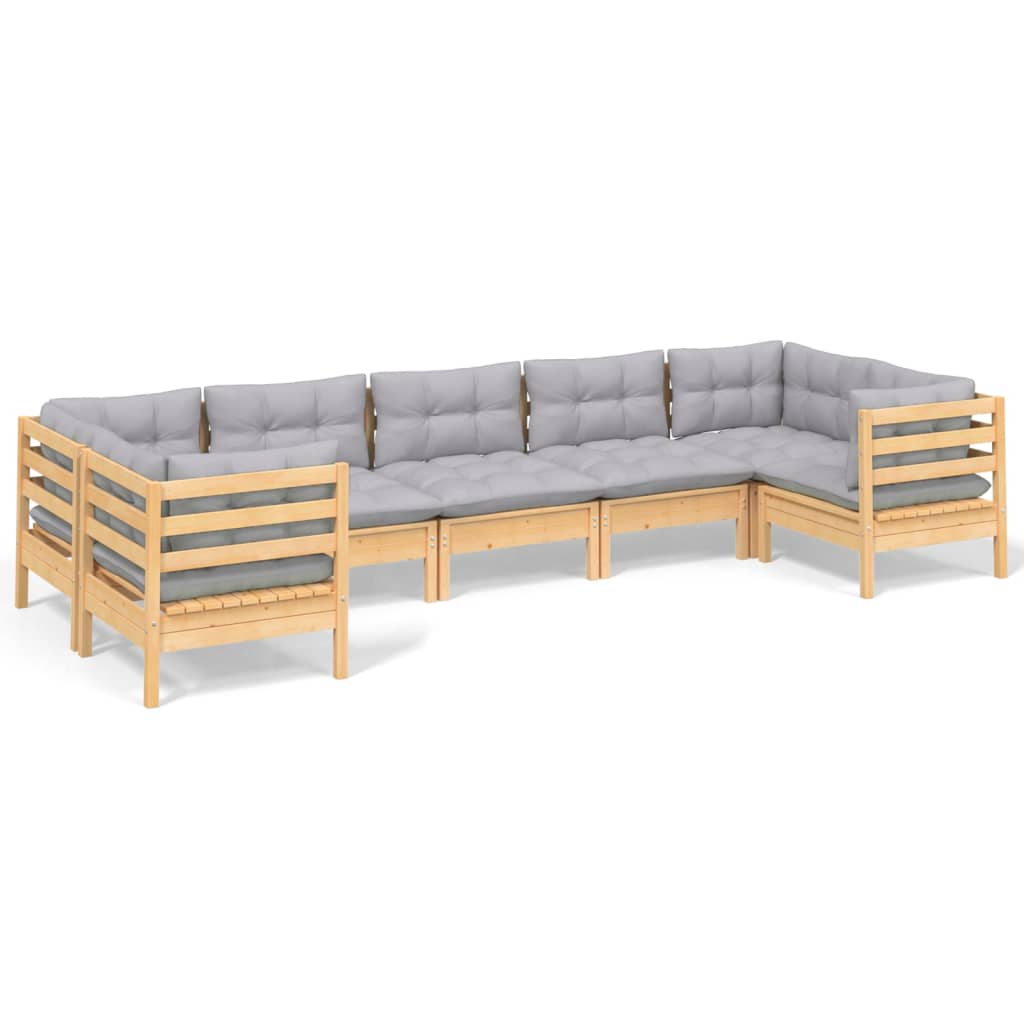 Set mobilier grădină cu perne gri, 7 piese, lemn masiv de pin GartenMobel Dekor