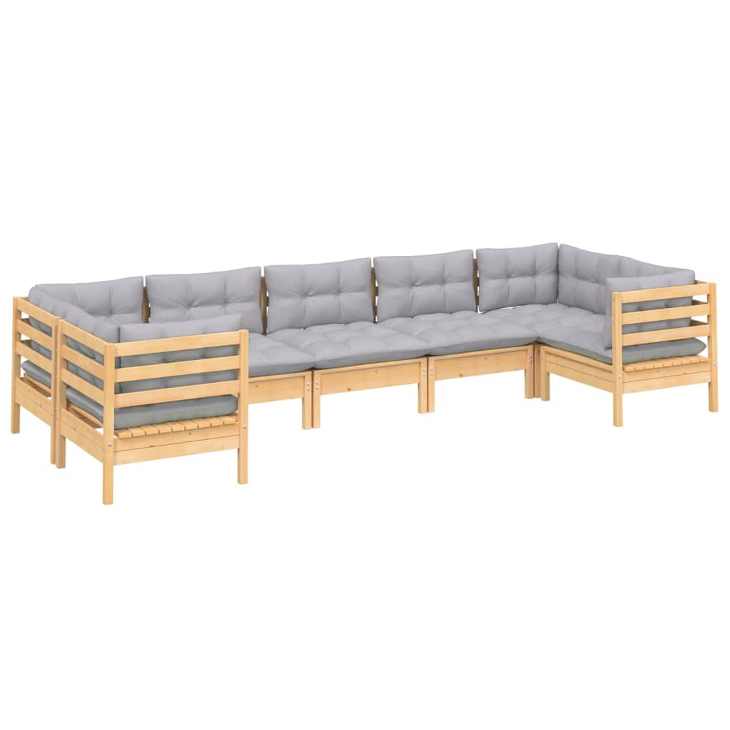 Set mobilier grădină cu perne gri, 7 piese, lemn masiv de pin GartenMobel Dekor