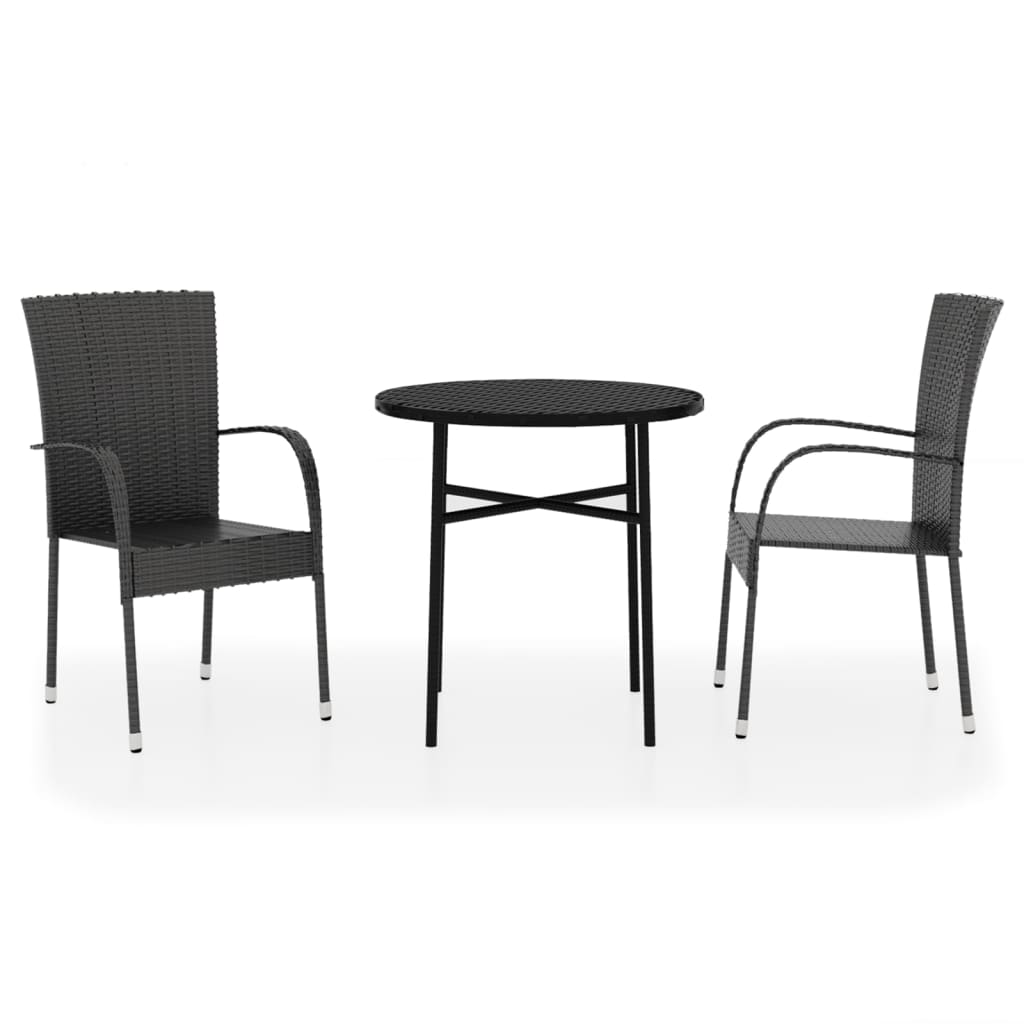 Set mobilier de grădină, 3 piese, negru, poliratan GartenMobel Dekor