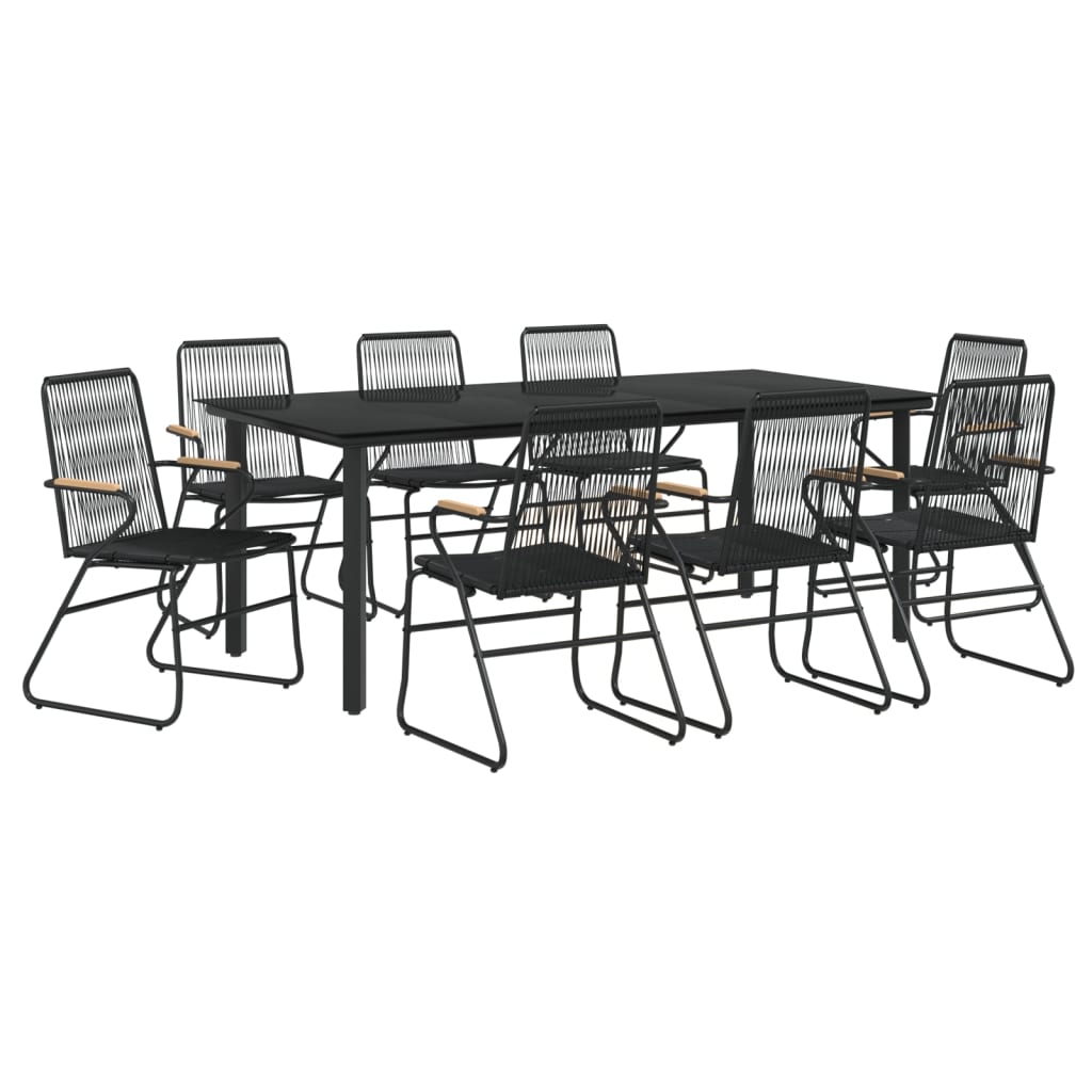 Set cu masă pentru grădină, 9 piese, negru, ratan PVC GartenMobel Dekor