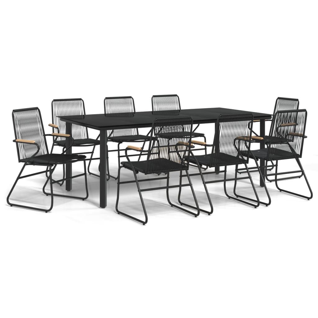 Set cu masă pentru grădină, 9 piese, negru, ratan PVC GartenMobel Dekor