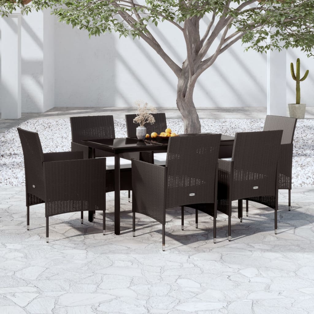 Set de masă pentru grădină, 7 piese, cu perne, negru GartenMobel Dekor
