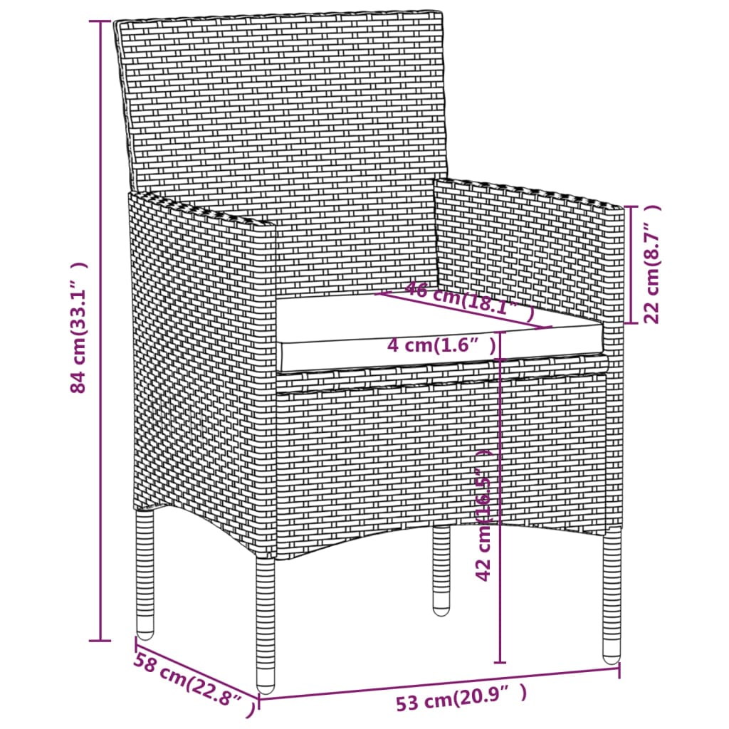 Set de masă pentru grădină, 7 piese, cu perne, negru GartenMobel Dekor