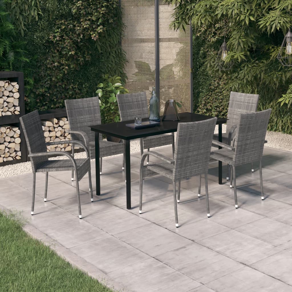 Set mobilier de grădină, 7 piese, gri și negru GartenMobel Dekor