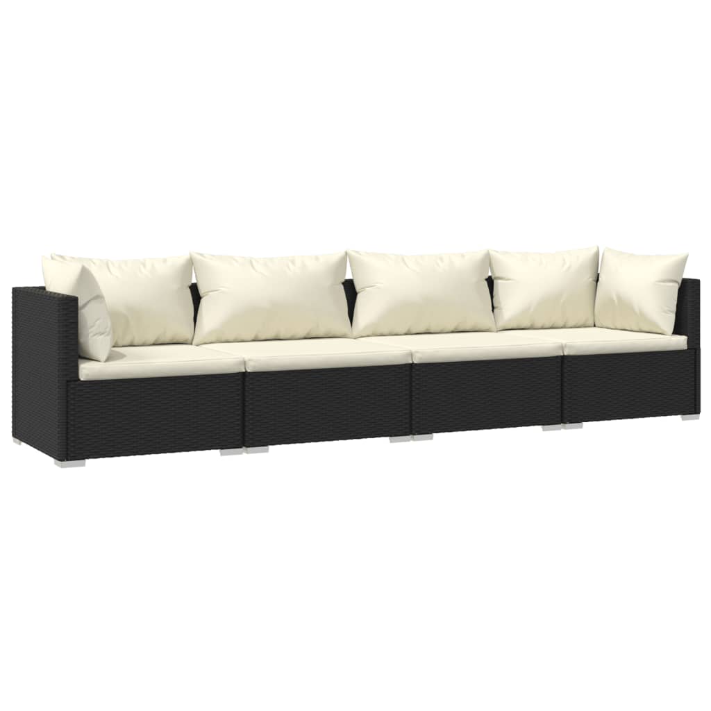 Set mobilier de grădină cu perne, 4 piese, negru, poliratan GartenMobel Dekor